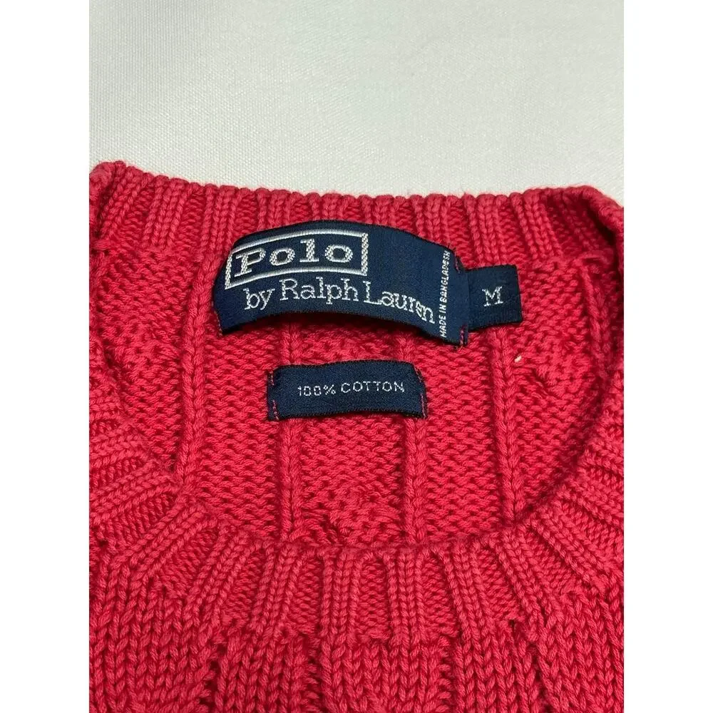 Polo Ralph Lauren Red Cable Knit Sweater Size Medium 100% Cotton